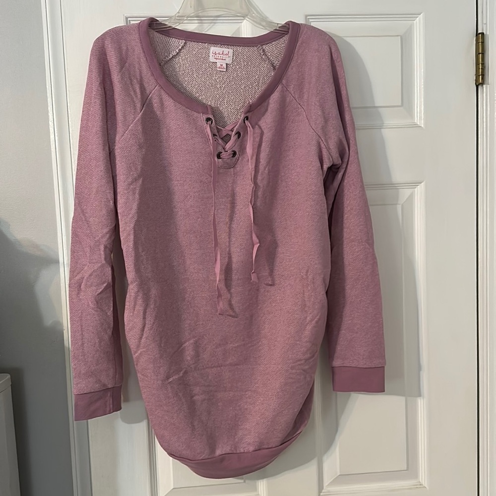 Isabel Maternity Long Sleeve Purple Stretch Knit Pullover Top Size Medium